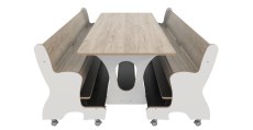 Hoogzit tafel L180 x B80 cm wit grey craft oak met 2 banken Tangara Groothandel voor de Kinderopvang Kinderdagverblijfinrichtin